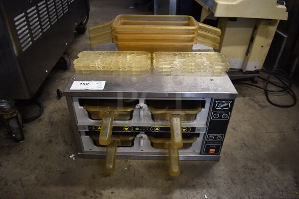Duke FWM3-22MB2-208 Commercial Stainless Steel Countertop Holding Cabinet With 7 Yellow Pans With Handles. 208V, 1 Phase.  - Image 1 of 5