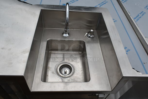 BRAND NEW SCRATCH AND DENT! Stainless Steel Commercial Counter w/ Sink Bay, Faucet, Handles and Under Shelves. - Image 9 of 10