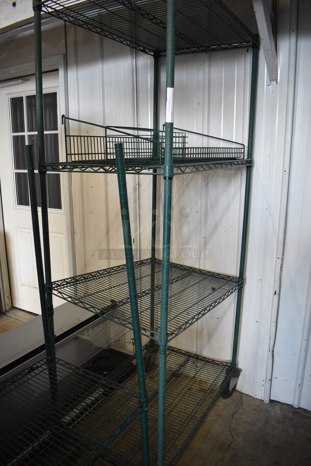 Metro Green Finish 4 Tier Shelving Unit on Commercial Casters. BUYER MUST DISMANTLE. PCI CANNOT DISMANTLE FOR SHIPPING. PLEASE CONSIDER FREIGHT CHARGES. 36x24x80