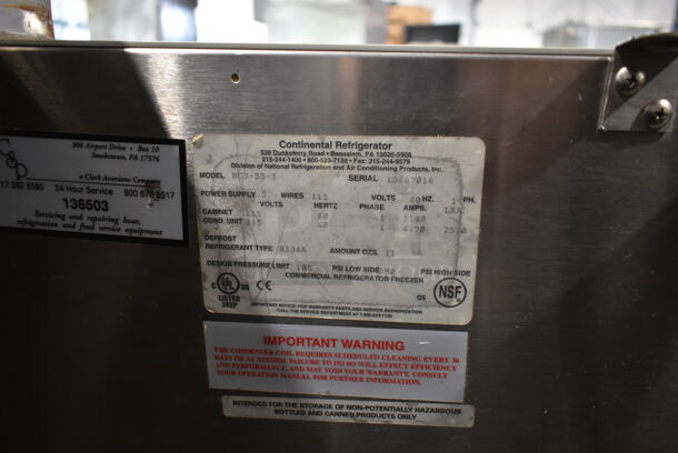 Continental MC3-SS-S Stainless Steel Commercial Cooler on Commercial Casters. 115 Volts, 1 Phase. Tested and Powers On But Does Not Get Cold - Image 5 of 6