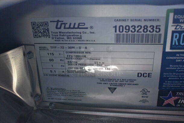 BRAND NEW SCRATCH AND DENT! 2024 True TFP-72-30M-D-6 Stainless Steel Commercial 6 Drawer Mega Top Refrigerated Sandwich Prep Table. 115 Volts, 1 Phase. Tested and Working! - Image 12 of 12