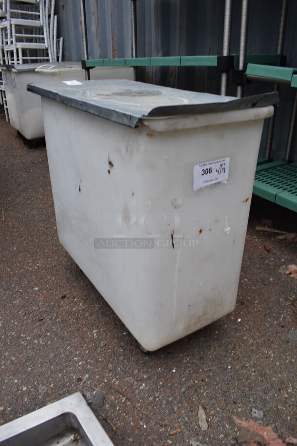 White Poly Ingredient Bin w/ Metal Lid on Commercial Casters. - Image 2 of 5