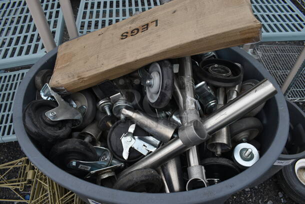 ALL ONE MONEY! Lot of Various Items Including Commercial Casters in Gray Poly Trash Can. 28x26x33 - Image 5 of 6