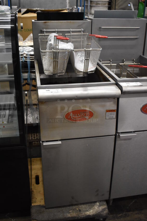 2021 Avantco FF400-P Stainless Steel Commercial Floor Style Propane Gas Powered Deep Fat Fryer w/ 2 Metal Fry Baskets. 120,000 BTU. 15.5x30x46 - Image 2 of 8