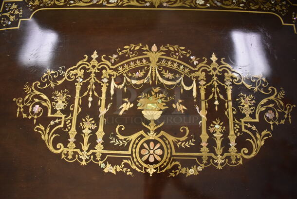 CUSTOM MADE Wooden Reproduction of Napoleon III Writing Desk w/ Inlaid Mother of Pearl. - Image 6 of 11