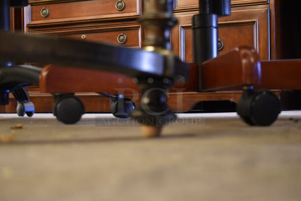 CUSTOM MADE Wooden Reproduction of Napoleon III Writing Desk w/ Inlaid Mother of Pearl. - Image 9 of 11