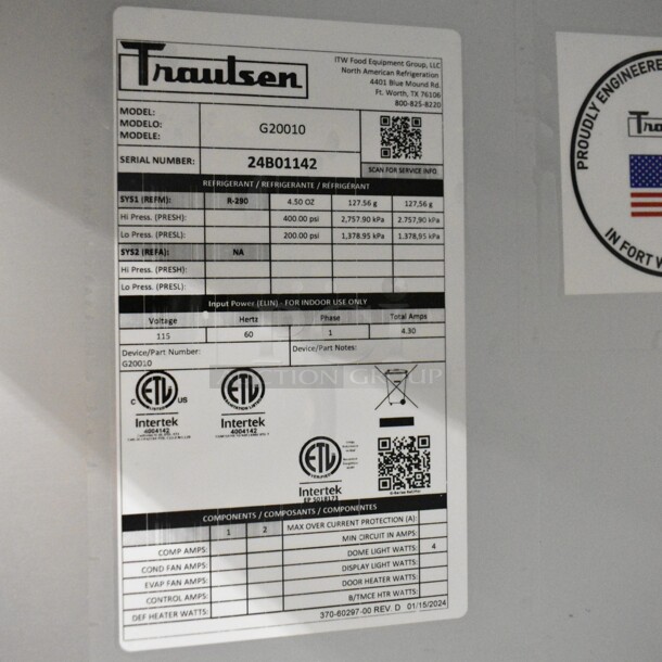 BRAND NEW SCRATCH AND DENT! 2024 Traulsen G20010 Stainless Steel 52" G Series Solid Door Reach-In Refrigerator with Left / Right Hinged Doors. 115 Volts, 1 Phase. Tested and Working! - Image 10 of 10