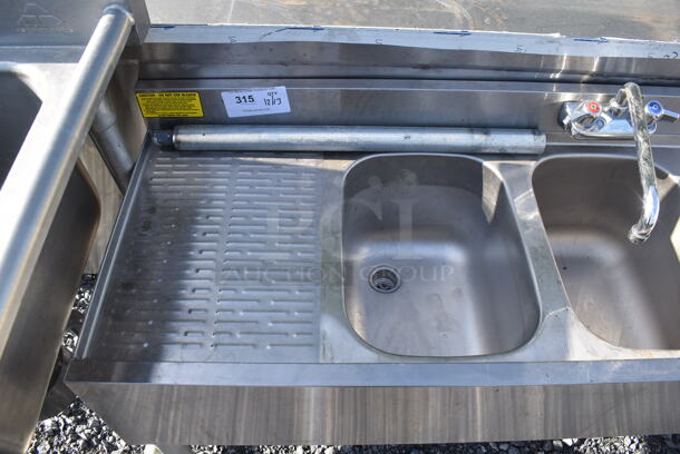 Krowne 18-53C Stainless Steel Commercial 3 Bay Back Bar Sink w/ Dual Drain Boards. 60x19x32. Bays 10x14x10. Drain Boards 16x12x1 - Image 3 of 7