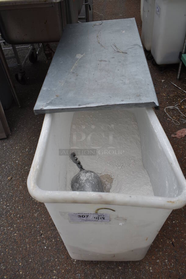White Poly Ingredient Bin w/ Metal Lid on Commercial Casters. - Image 4 of 5
