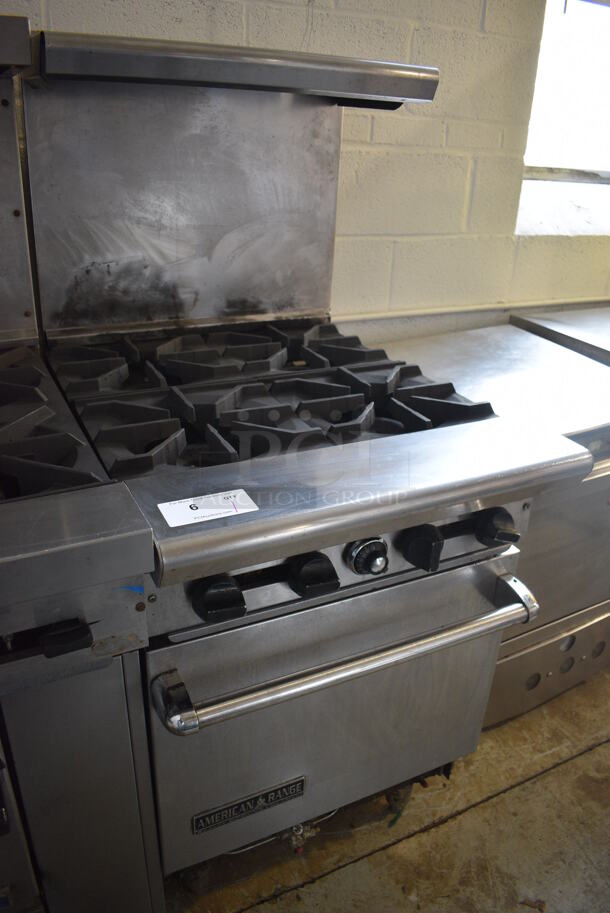 American Range Stainless Steel Commercial Natural Gas Powered 4 Burner Range w/ Oven, Over Shelf and Back Splash. 24x33x57 - Image 4 of 6