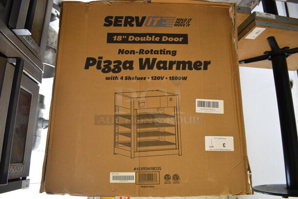 BRAND NEW IN BOX! Servit Model 423PDW18D2S Stainless Steel Commercial Countertop Pizza Warmer Merchandiser Display Case w/ Metal Rack. 120 Volts, 1 Phase. 23.5x23.5x27. Tested and Working! - Image 7 of 7