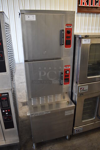 Vulcan C24GA10 Stainless Steel Commercial Floor Style Natural Gas Powered Double Deck Steam Cabinet. 125,000 BTU. 24x36x74