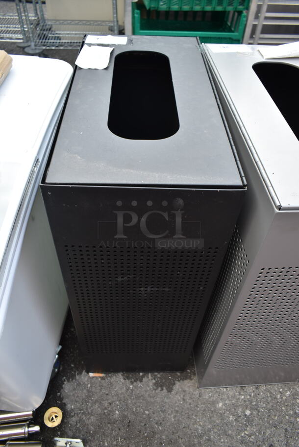 BRAND NEW SCRATCH AND DENT! Rubbermaid FGSR18EPLTBK Silhouettes Textured Black Steel Designer Rectangular Waste Receptacle - 22.5 Gallon - Image 2 of 4