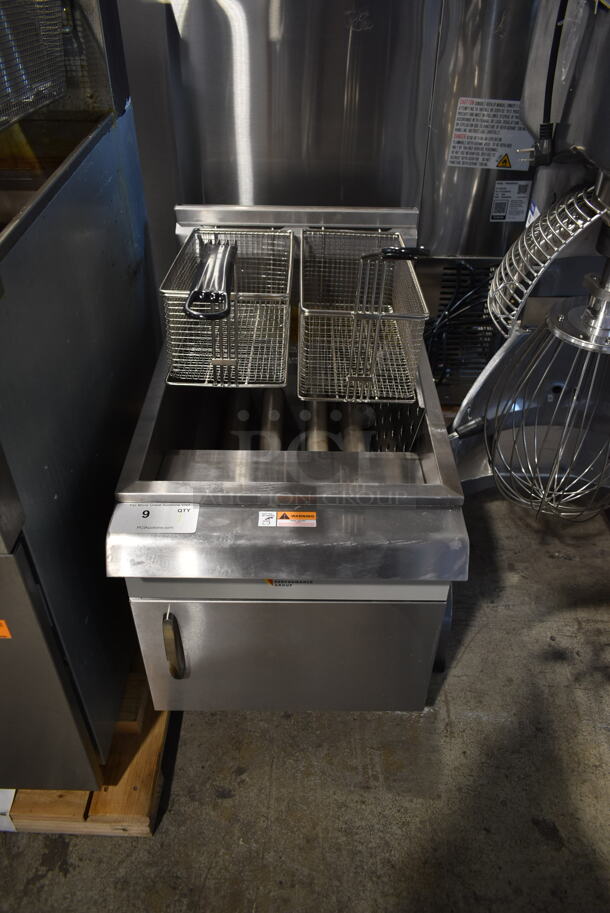 BRAND NEW SCRATCH AND DENT! 2022 Cooking Performance Group CPG 351FCPG30L Stainless Steel Commercial Countertop Propane Gas Powered Deep Fat Fryer w/ 2 Metal Fry Baskets. 53,000 BTU.