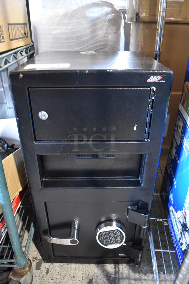 Black Metal Single Compartment Drop Safe. Does Not Have Combination.