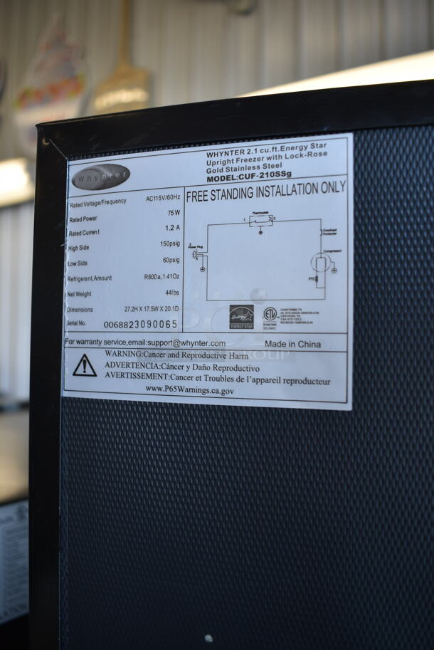 BRAND NEW SCRATCH AND DENT! Whynter CUF-210SSg Energy Star Stainless Steel Upright Freezer with Lock. 115 Volts, 1 Phase. Tested and Working! - Image 6 of 6
