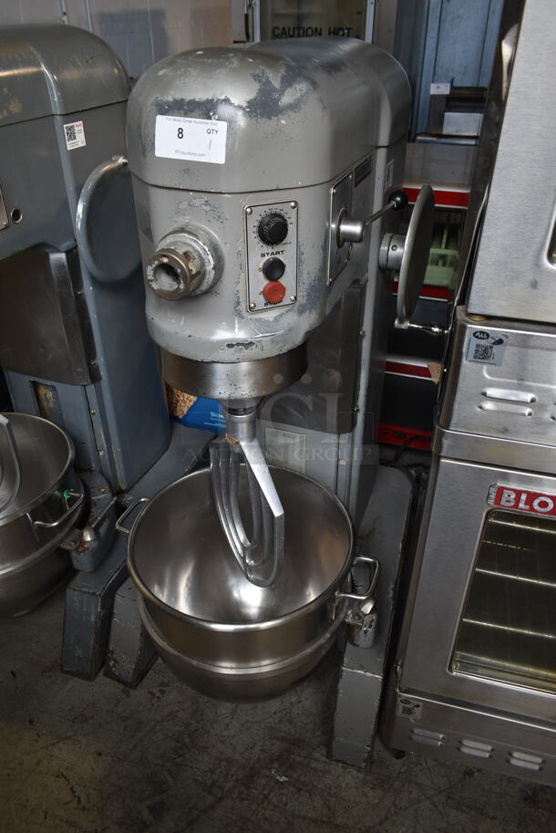 Hobart H-600T Metal Commercial Floor Style 60 Quart Planetary Dough Mixer w/ Stainless Steel Mixing Bowl and Paddle Attachment. 208 Volts, 3 Phase. 