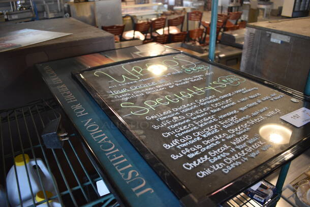 2 Signs; Menu and Justification for Higher Education. 20x1x28, 36x1x24. 2 Times Your Bid! - Image 2 of 3