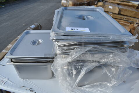 16 BRAND NEW SCRATCH AND DENT! Vollrath Stainless Steel Drop Ins / Lid Including Two 4070120 1/2 Size Lids, Two 4070269 1/2x6 Size Drop In Bins, Four 4070110 Full Size Lids, Nine 4070069 1/1x6 Size Bins. 