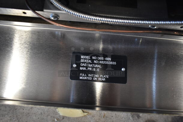 BRAND NEW SCRATCH AND DENT! Vulcan 36S-6BN Stainless Steel Commercial Natural Gas Powered 6 Burner Range w/ Oven, Over Shelf and Back Splash.  - Image 11 of 12