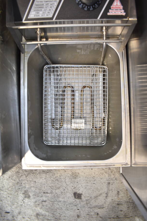 Swinod Stainless Steel Commercial Countertop Electric Powered Single Bay Fryer w/ Metal Fry Basket and Lid.  - Image 4 of 4