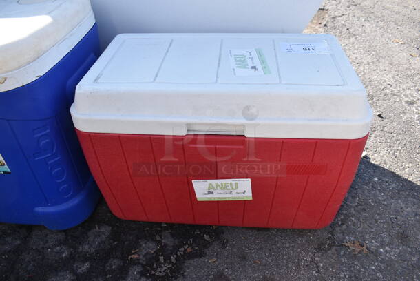 Coleman Red and White Poly Portable Cooler. 25x14x16 - Image 1 of 4