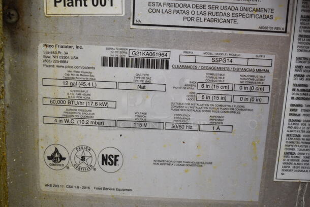 2021 Pitco Frialator SSPG14 Solstice Supreme Stainless Steel Commercial Floor Style Natural Gas Powered Pasta Cooker on Commercial Casters. 60,000 BTU. - Image 5 of 5