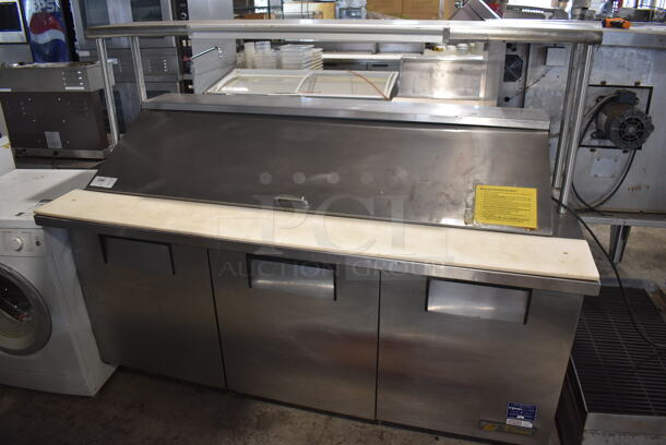 True TSSU-72-30M-B Stainless Steel Commercial Sandwich Salad Prep Table Bain Marie Mega Top w/ Over Shelf on Commercial Casters. 115 Volts, 1 Phase. 72x34x59. Tested and Working!
