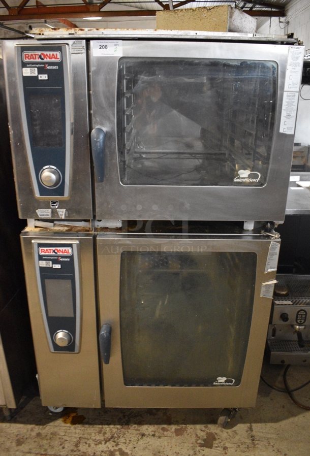 2 Rational Stainless Steel Commercial Combitherm Self Cooking Center Convection Ovens on Commercial Casters. Top Model: SCC WE 62. Bottom Model: SCC WE 102. 480 Volts, 3 Phase. 42x40x72. 2 Times Your Bid!