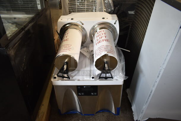 BRAND NEW SCRATCH AND DENT! 2023 Bunn Ultra NX White and Stainless Steel Commercial Countertop Double 3 Gallon Slushy Machine Base. 120 Volts, 1 Phase. Tested and Working! - Image 1 of 6