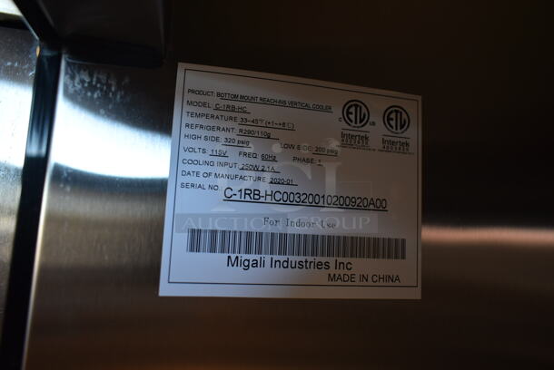 BRAND NEW SCRATCH AND DENT! 2020 Migali C-1RB-HC Stainless Steel Commercial Single Door Reach In Freezer w/ Poly Coated Racks on Commercial Casters. 115 Volts, 1 Phase. Tested and Powers On But Does Not Get Cold - Image 8 of 10
