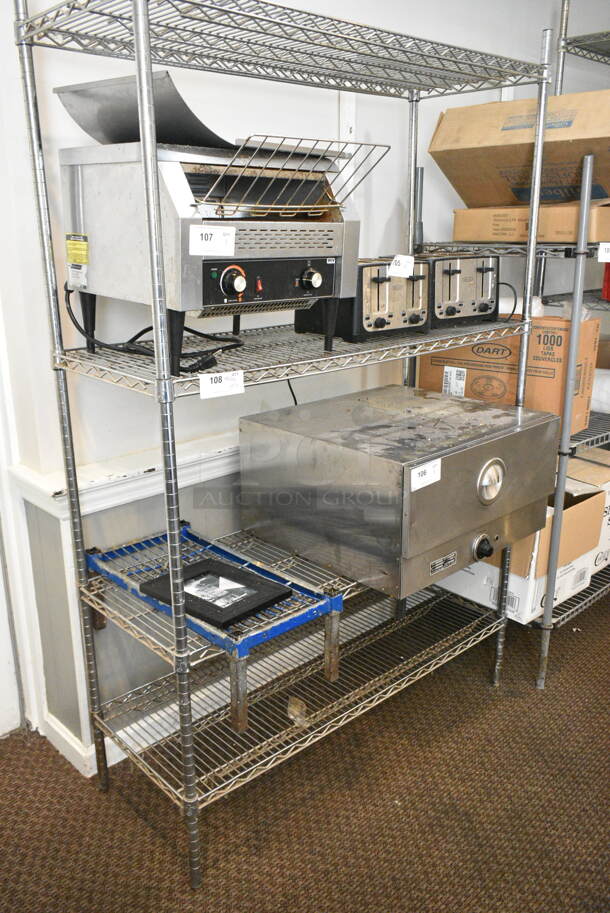 Chrome Finish 4 Tier Wire Shelving Unit. Does Not Include Contents. BUYER MUST DISMANTLE. PCI CANNOT DISMANTLE FOR SHIPPING. PLEASE CONSIDER FREIGHT CHARGES. (secondary dining room) - Image 2 of 2