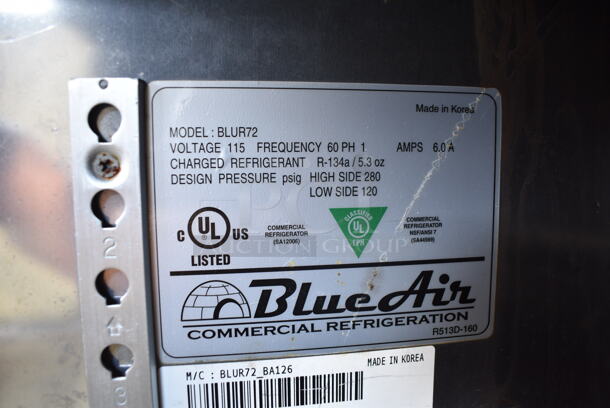Blue Air BLUR72 Stainless Steel Commercial 3 Door Undercounter Cooler on Commercial Casters. 115 Volts, 1 Phase. Tested and Powers On But Does Not Get Cold - Image 6 of 6
