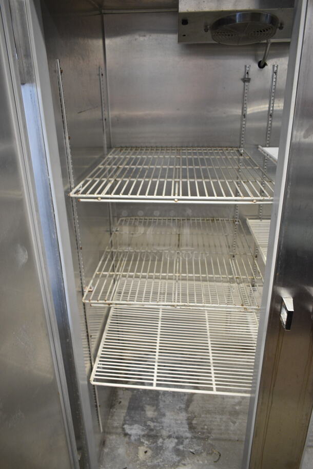 2021 Continental 2F Stainless Steel Commercial 2 Door Reach In Freezer w/ Poly Coated Racks on Commercial Casters. 115 Volts, 1 Phase. Tested and Does Not Power On. Appears to Need to be Rewired and a New Power Cord - Image 5 of 6