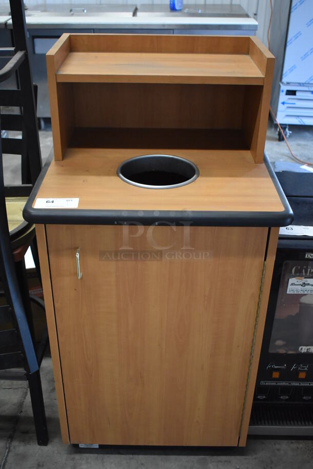 Wood Pattern Trash Can Shell w/ Tray Return, Trash Deposit Hole, Trash Can and Door. 25.5x25.5x48