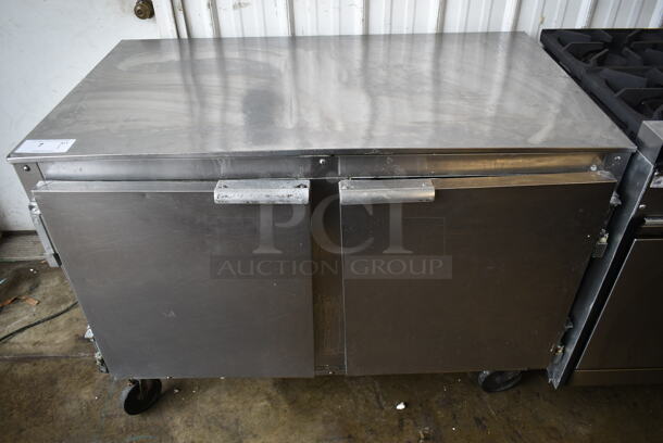 Beverage Air UCR48A Stainless Steel Commercial 2 Door Undercounter Cooler on Commercial Casters. 115 Volts, 1 Phase. Tested and Powers On But Does Not Get Cold

