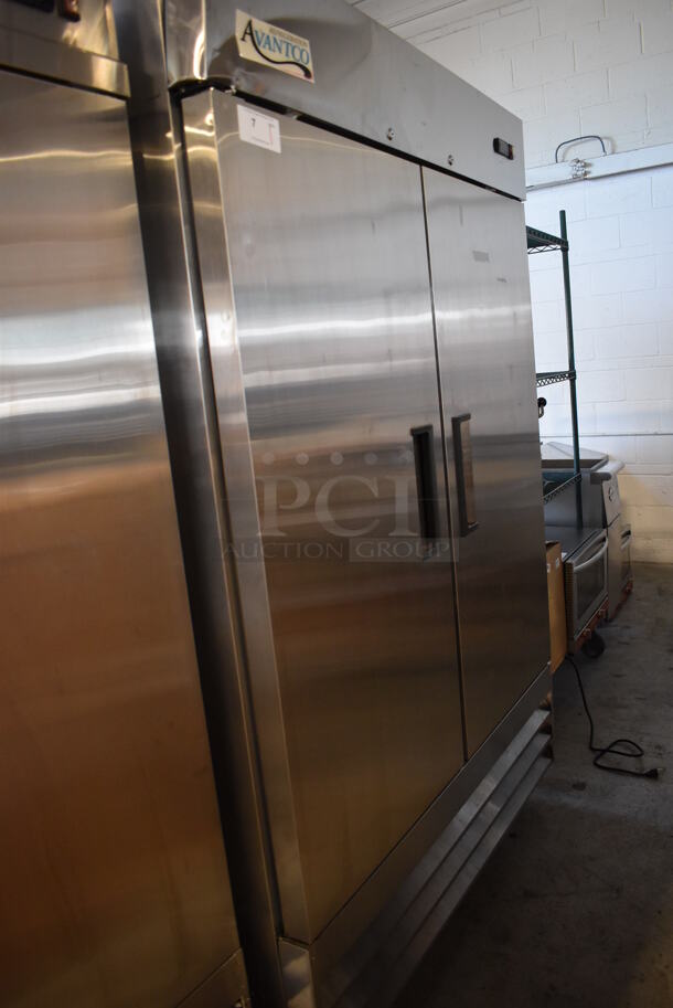 EXCELLENT CONDITION! Avantco 178A49RHC Stainless Steel Commercial 2 Door Reach In Cooler w/ Poly Coated Racks on Commercial Casters. 115 Volts, 1 Phase. 54x33x82.5. Tested and Working! - Image 2 of 8