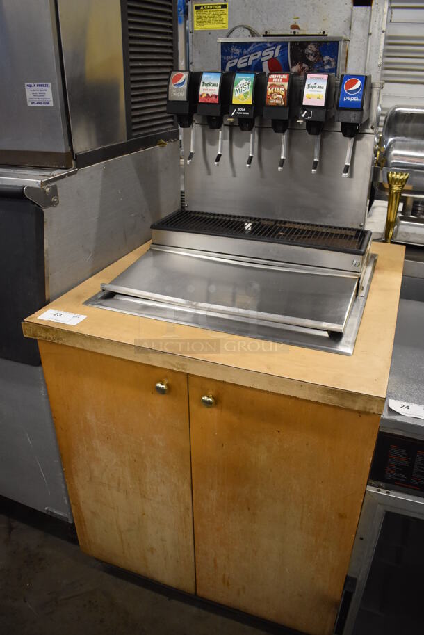 Stainless Steel Commercial 6 Flavor Carbonated Beverage Machine w/ Drop In Ice Bin on Wood Pattern Counter. 30.5x34x59 - Image 2 of 8