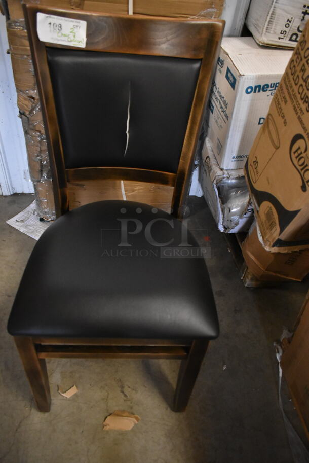 2 Wooden Dining Height Chair w/ Black Seat Cushion. 2 Times Your Bid!