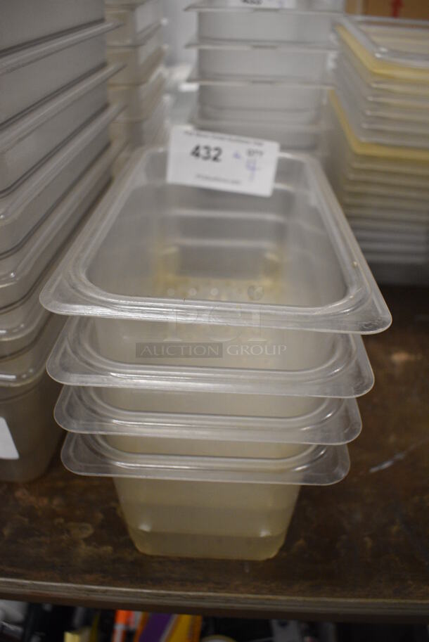 ALL ONE MONEY! Lot of 4 Poly Clear 1/3 Size Straining Drop In Bins. 1/3x6 - Image 1 of 3