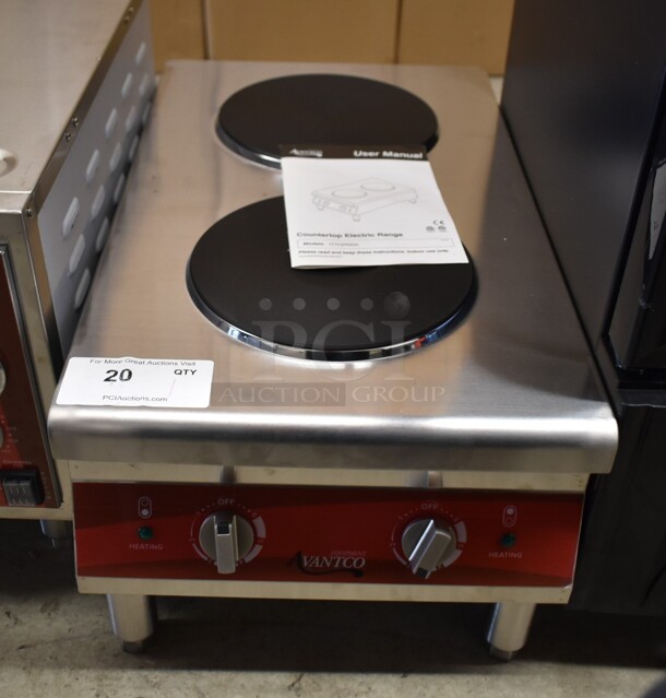 BRAND NEW SCRATCH AND DENT! Avantco 177CER200 Stainless Steel Commercial Countertop Electric Powered 2 Burner Hot Plate Range. 208/240 Volts, 1 Phase. Tested and Working! - Image 2 of 4