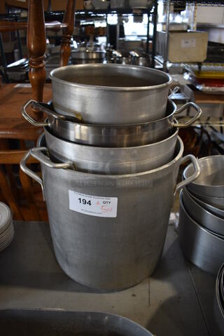 ALL ONE MONEY! Lot of 5 Various Metal Stock Pots. Includes 12x10x12