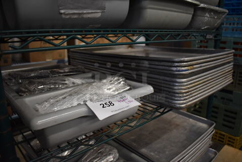 ALL ONE MONEY! Tier Lot of Silverware Caddy of Various Silverware and 12 Metal Full Size Baking Pans