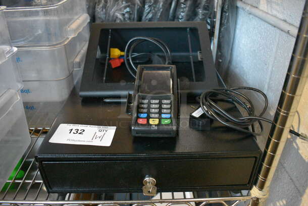 Black Metal Cash Drawer w/ S300 Credit Card Reader and Tablet Mount. 14x16x3.5