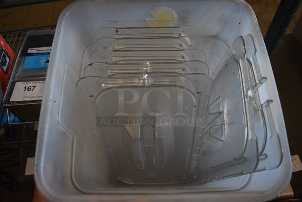 ALL ONE MONEY! Lot of 8 Clear Poly 1/3 Size Drop In Bin Lids and Poly 18 Quart Container!