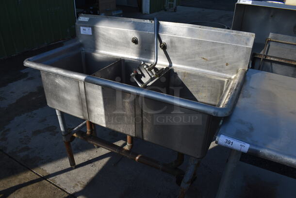 Stainless Steel Commercial 3 Bay Sink w/ Faucet and Handles. 48x22x43. Bays 14x16x11