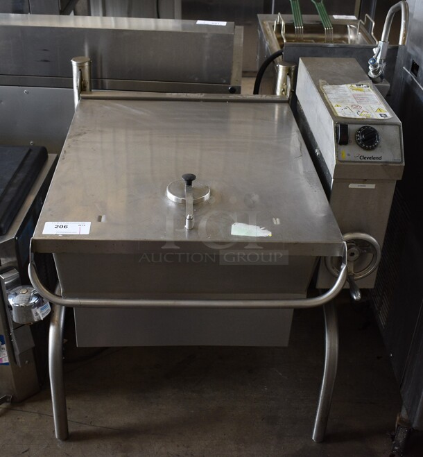 LATE MODEL! Cleveland Model SEL-30-T1 Stainless Steel Commercial Electric Powered Floor Style Manual Tilting Braising Pan. 480 Volts, 3 Phase. 38x40x53