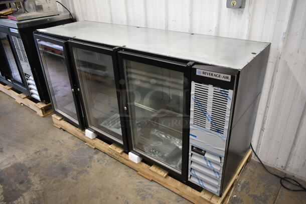 BRAND NEW SCRATCH AND DENT! Beverage Air BB72HC-1-G-B Stainless Steel Commercial 3 Door Undercounter Cooler Merchandiser. 115 Volts, 1 Phase. Tested and Working! - Image 1 of 11