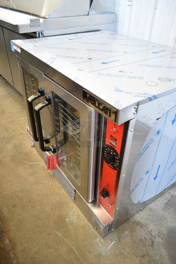 BRAND NEW SCRATCH AND DENT! Vulcan VC4GD-11D150K Stainless Steel Commercial Natural Gas Powered Full Size Convection Oven w/ View Through Doors, Metal Oven Racks and Thermostatic Controls. Does Not Come w/ Legs. - Image 3 of 7