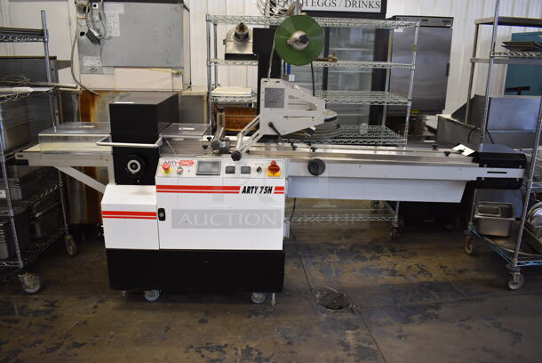 Arty Pac ARTY75H Metal Commercial Floor Style Fully Automated High Speed
Horizontal Flow Wrapper on Commercial Casters. 208-230 Volts, 1 Phase. 119x31x74 - Image 1 of 10